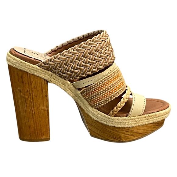 Lucky Brand Mika Peach Open Toe Strappy Mule  4" Platform Chunky Heel Women 9.5 - Picture 4 of 9